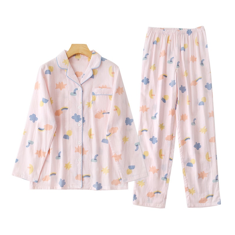パジャマ レディース 上下セット 夏 長袖 大きいサイズ 綿 ダブルガーゼ マタニティー 春 夏 韓