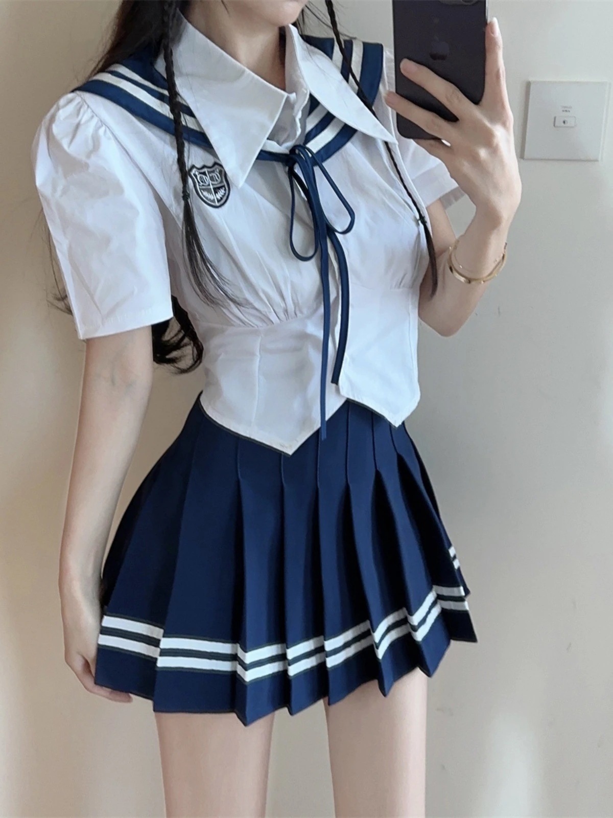 2024新作 セットアップ 海今週の割引は 25% オフです軍ネックストールショート丈シャツjk制服スーツスカート学院風韓国版純欲甘辛2点セット 百掛け 韓国ファッション 涼しく楽ちんセットアップ メ