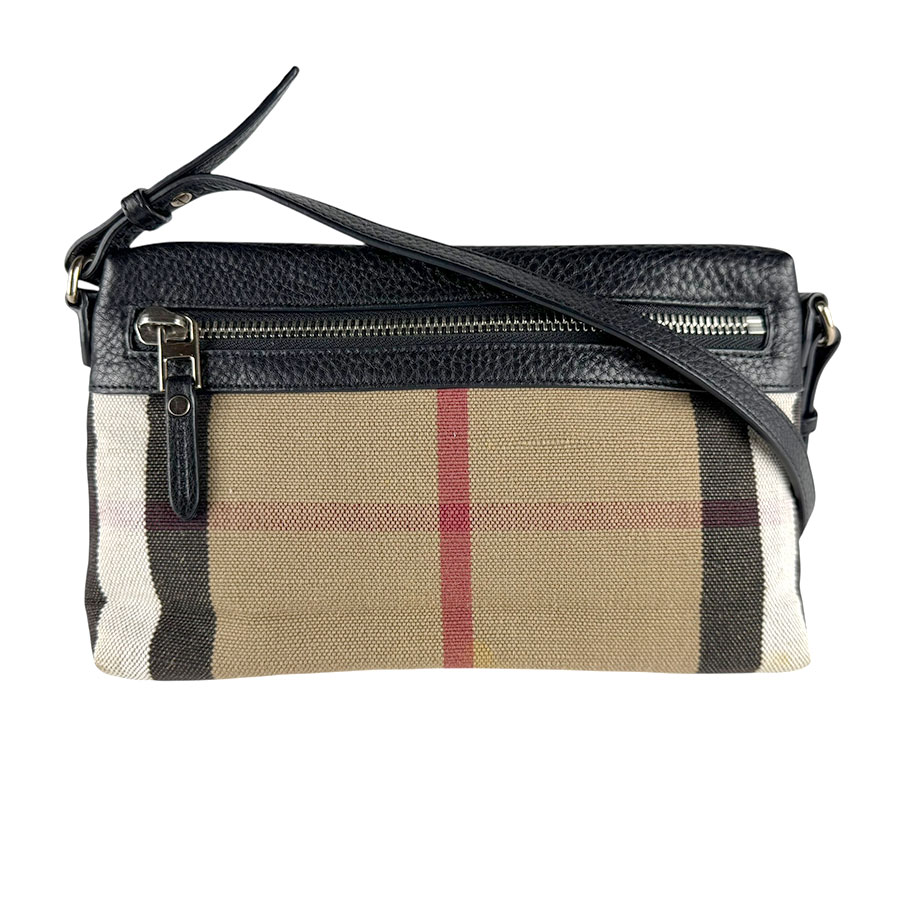 バーバリー BURBERRY ショルダーバッグ キャンバス/レザー ブラック×ベージュ レディース z8563