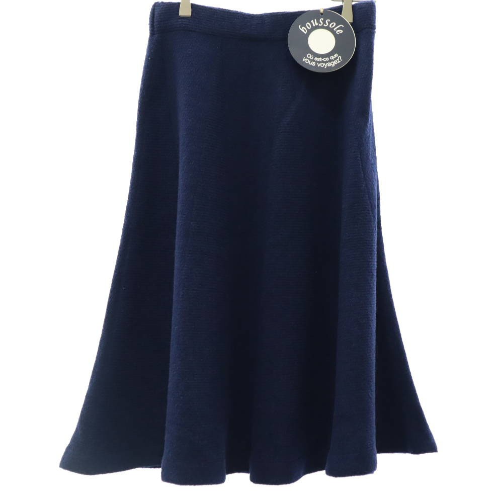 未使用 ブソル 日本製 ミディ丈 ニット フレアスカート 38 ネイビー Boussole レディース