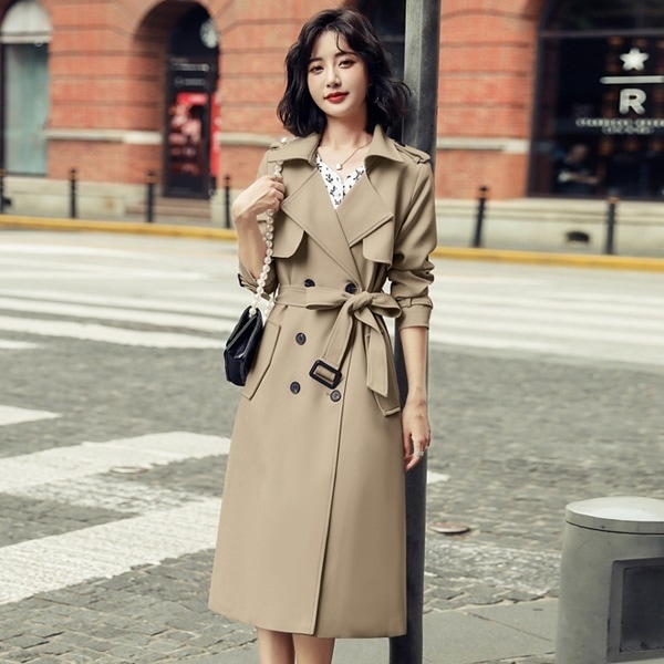 [最安値挑戦]！アウター 春秋 ベルト付き ダブルボタン カジュアル ロングコート レディース トレンチコート