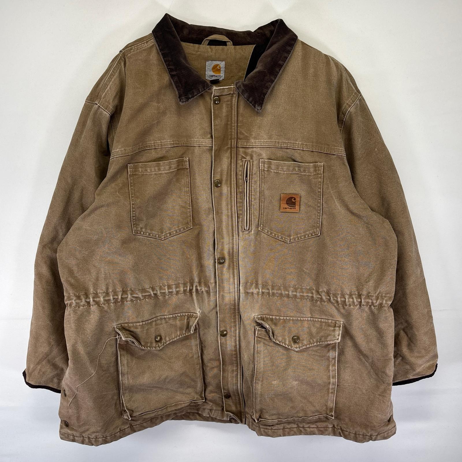 古着 ダック ジャケット フルジップ ワークJKT カバーオール ワンポイント ロゴ 4XL ブラウン系 メンズ