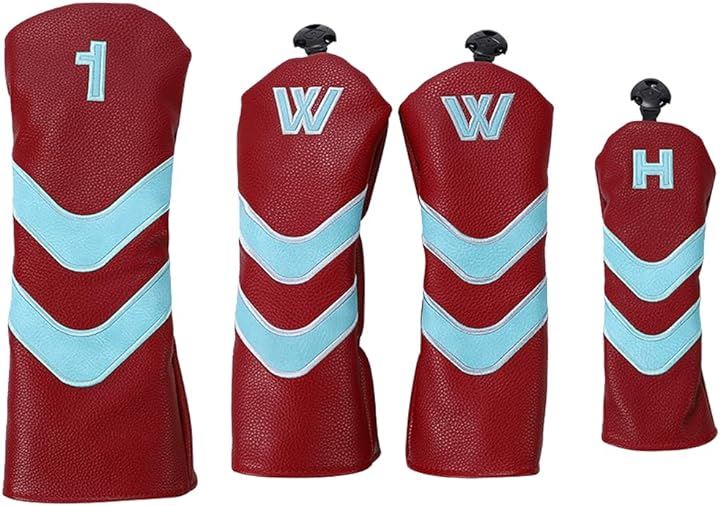 ゴルフ クラブ ヘッドカバー 衝撃 傷防止 防水 ドライバー ウッド ユーティリティ 変換ダグ付 4点セット( レッド)