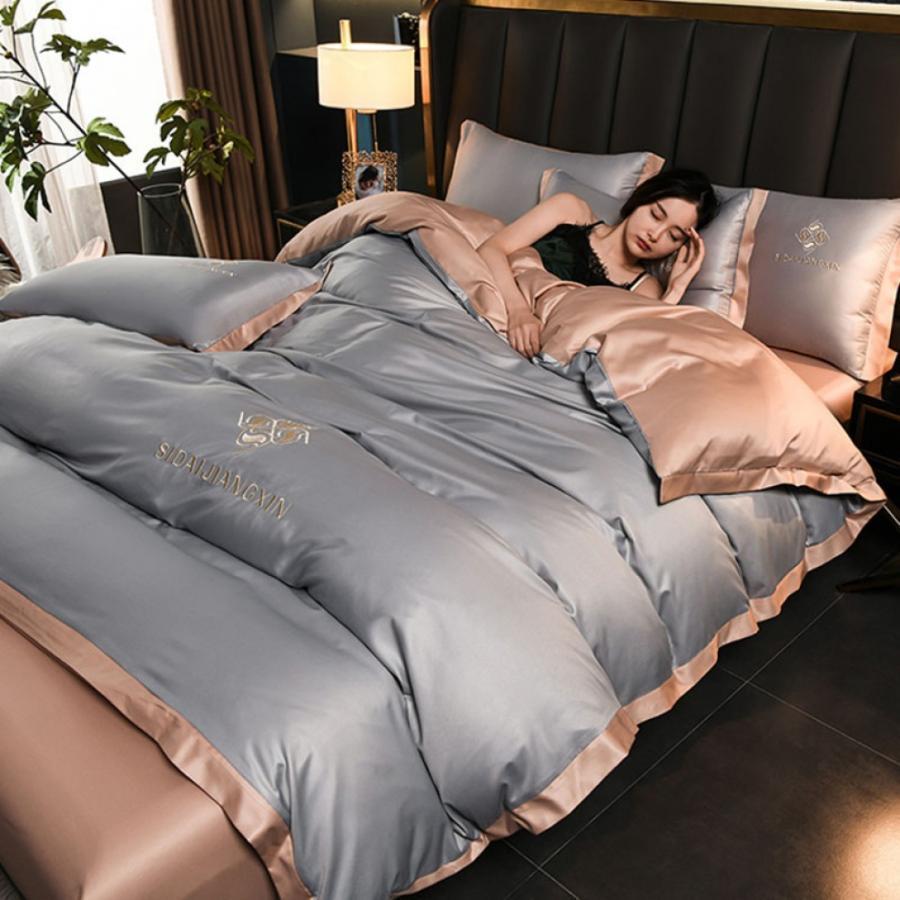 掛け布団カバー シングル 刺繍 シルク光沢 セミダブル ダブル サテン ホテル仕様 通気 掛けカバー おしゃれ 身体や肌にやさしい 涼しい 静電気防止 良い睡眠