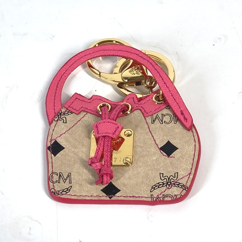 キーホルダー バッグデザイン 巾着バッグ ヴィセトス ロゴ バッグチャーム レザー ベージュ