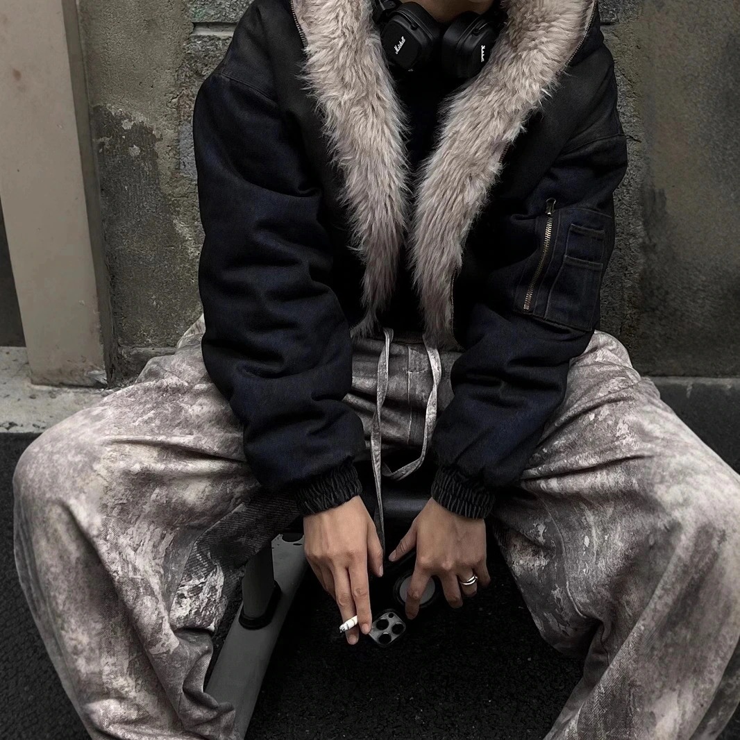アメリカン 冬 フード付き アウター 綿服