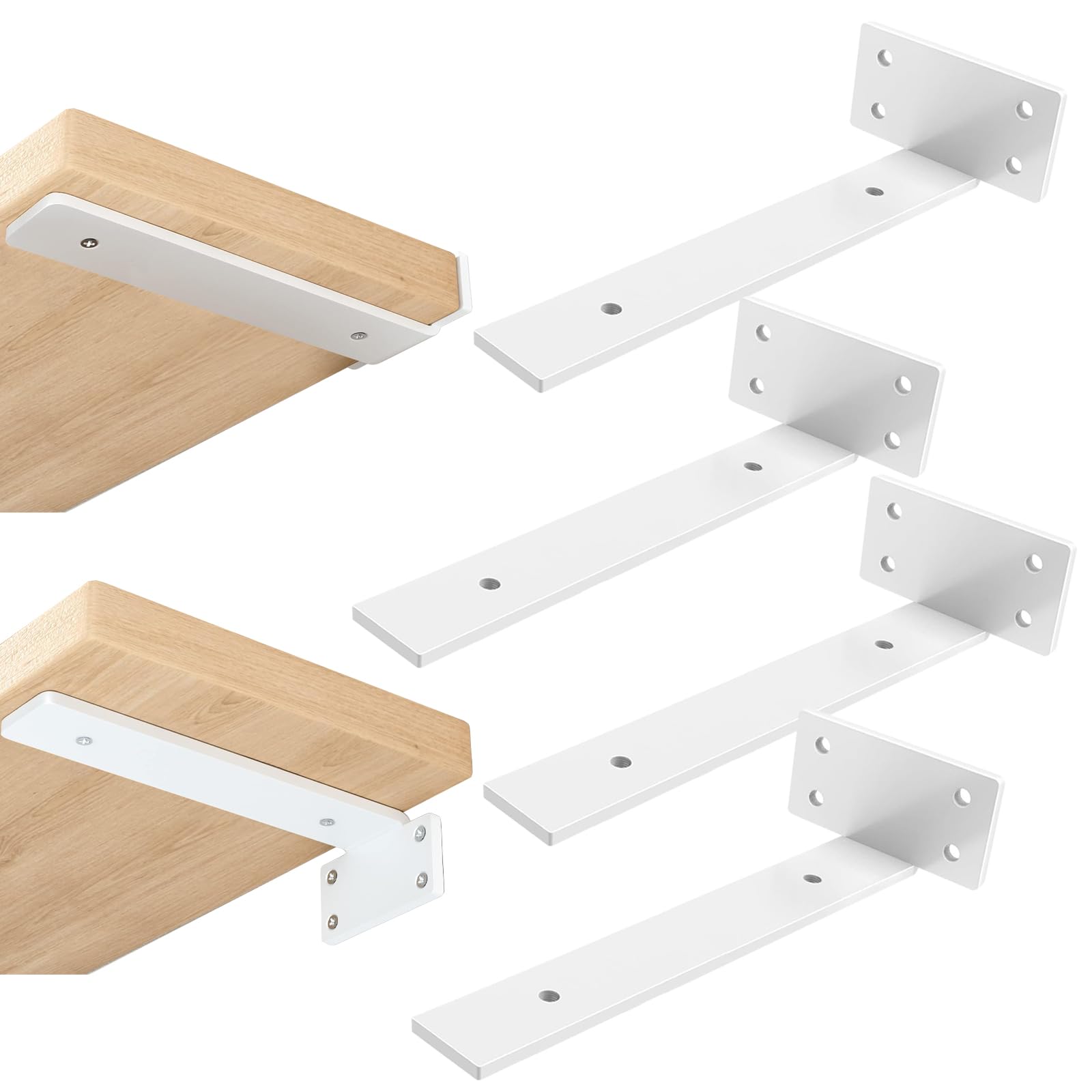 DRERIO棚受け 白 25cm 4個セット 高耐荷重 アイアンブラケット 目立たない棚受け 最大荷重90KG 頑丈 L字金具 棚受け金具 棚の補強 棚支え(ホワイト)