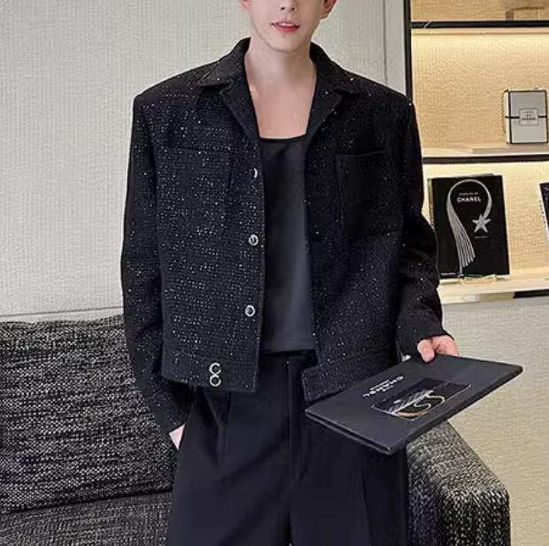 スパンコール秋服 韓国ファッション メンズ アウター 長袖 ジャケット J146 2color