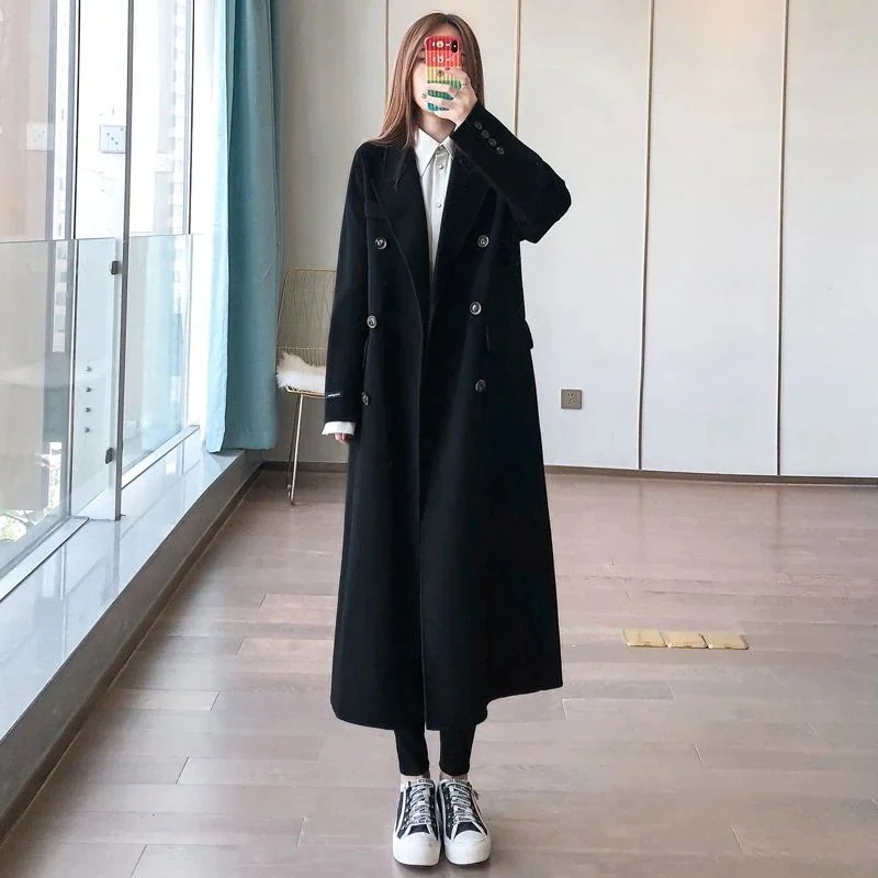 アウタートレンチコートセミロング アウター カジュアル 厚手 ゆったり 秋 マウンテンパーカー 新作 ブラックコート ロングコート ラシャアウターレディース