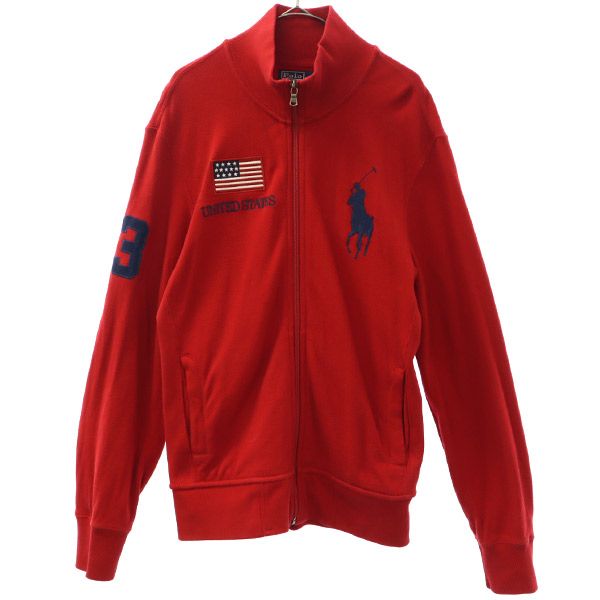 ロゴワッペン柄 ジップ ブルゾン L レッド ジャケット メンズ