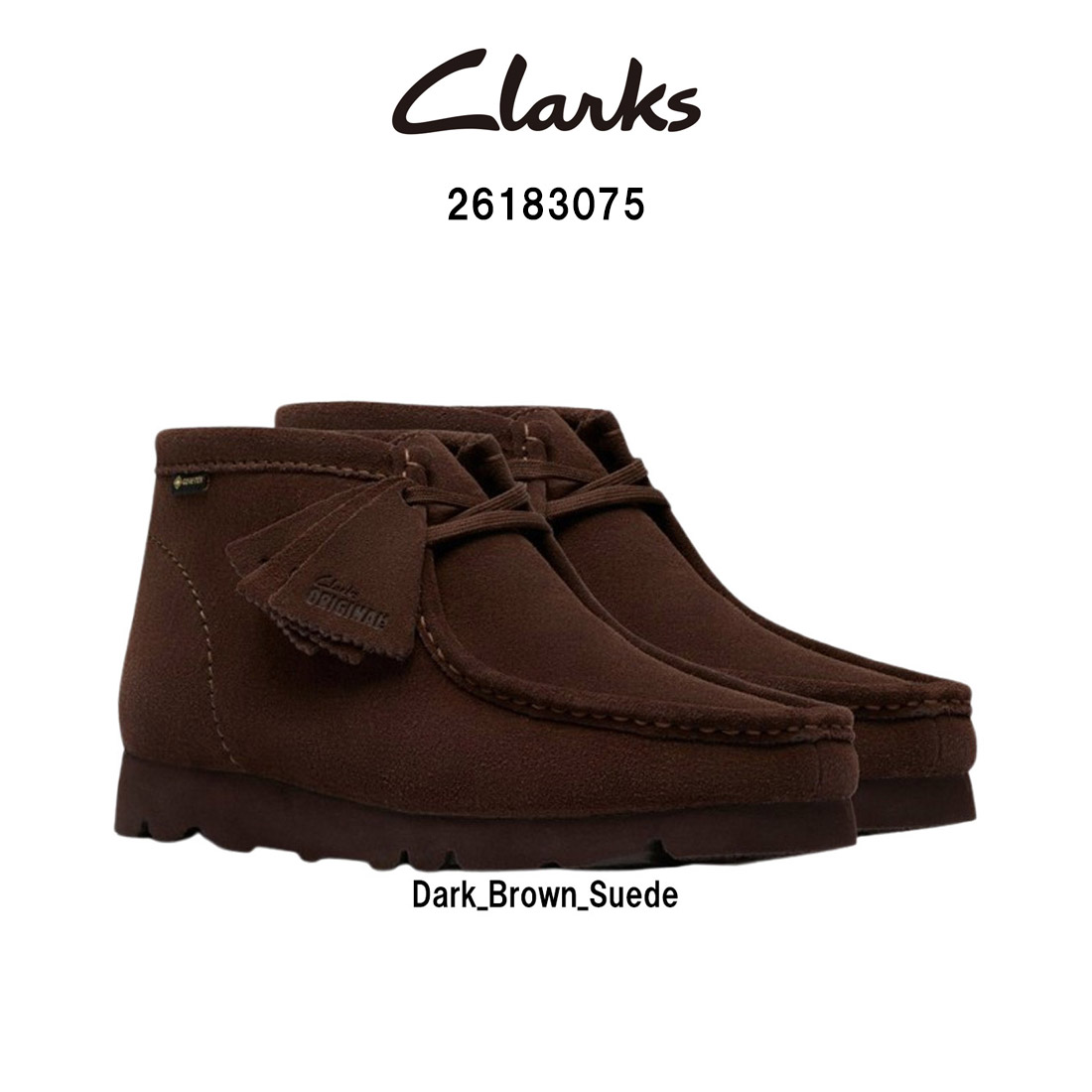 CLARKS メンズ ワラビー ブーツ ゴアテックス レースアップ シューズ スエード ダークブラウン カジュアル WALLABEE BOOT GTX 26183075