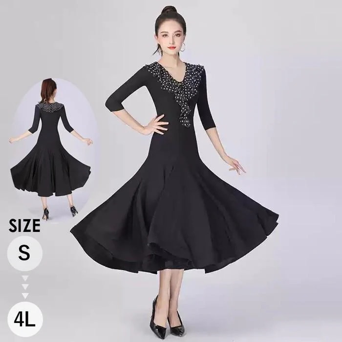 社交ダンスドレス モダンドレス 社交ダンス衣装 社交ダンス ドレス 大きい裾 スタンダードドレス ワルツダンス ステージ衣装 ダンス衣装 ダンスウェア