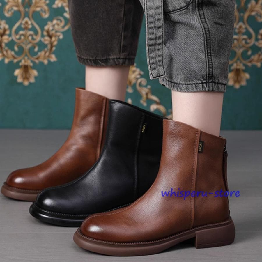 【即納】ブーツ レディース ショートブーツ ブーツ 黒ブーツ ローヒール ペタンコ靴 厚底 ヒール3.5cm 美脚 秋 冬 柔らか 軽量【今月限定SALE】