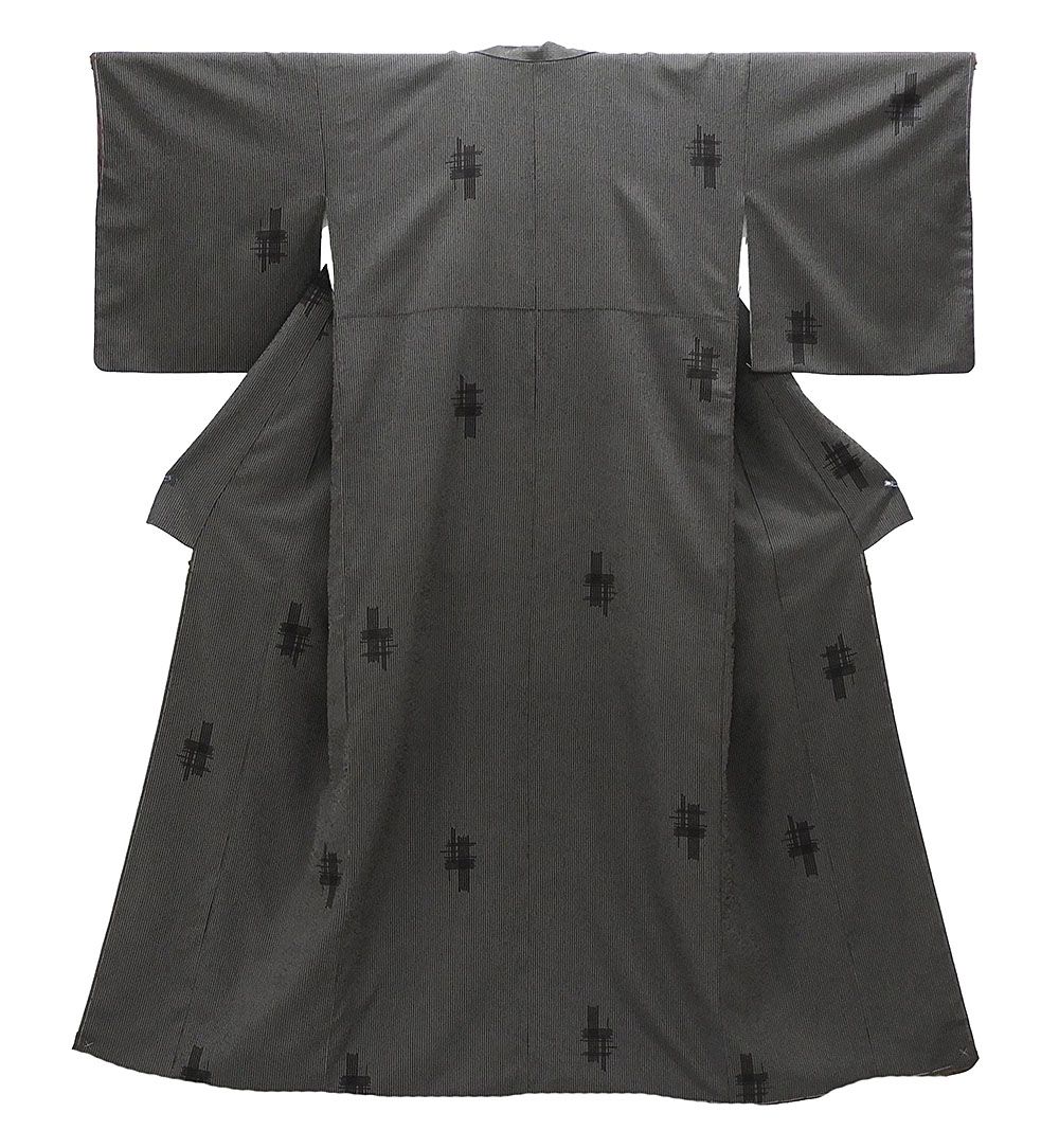 紬 未着用美品 正絹 縦縞絣模様 身丈159cm 裄丈64.5cm 塩沢紬 未使用