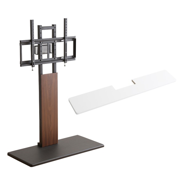 最大100インチ対応 頑丈テレビスタンド 専用サウンドバー棚板 セット 本体ウォールナット／棚板ホワイト 組立品