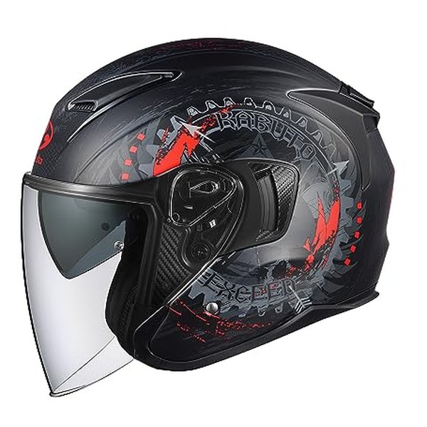 オープンフェイスヘルメット エクシード ダークネス フラットブラックレッド L 59-60 EXCEED DARKNESS フラ