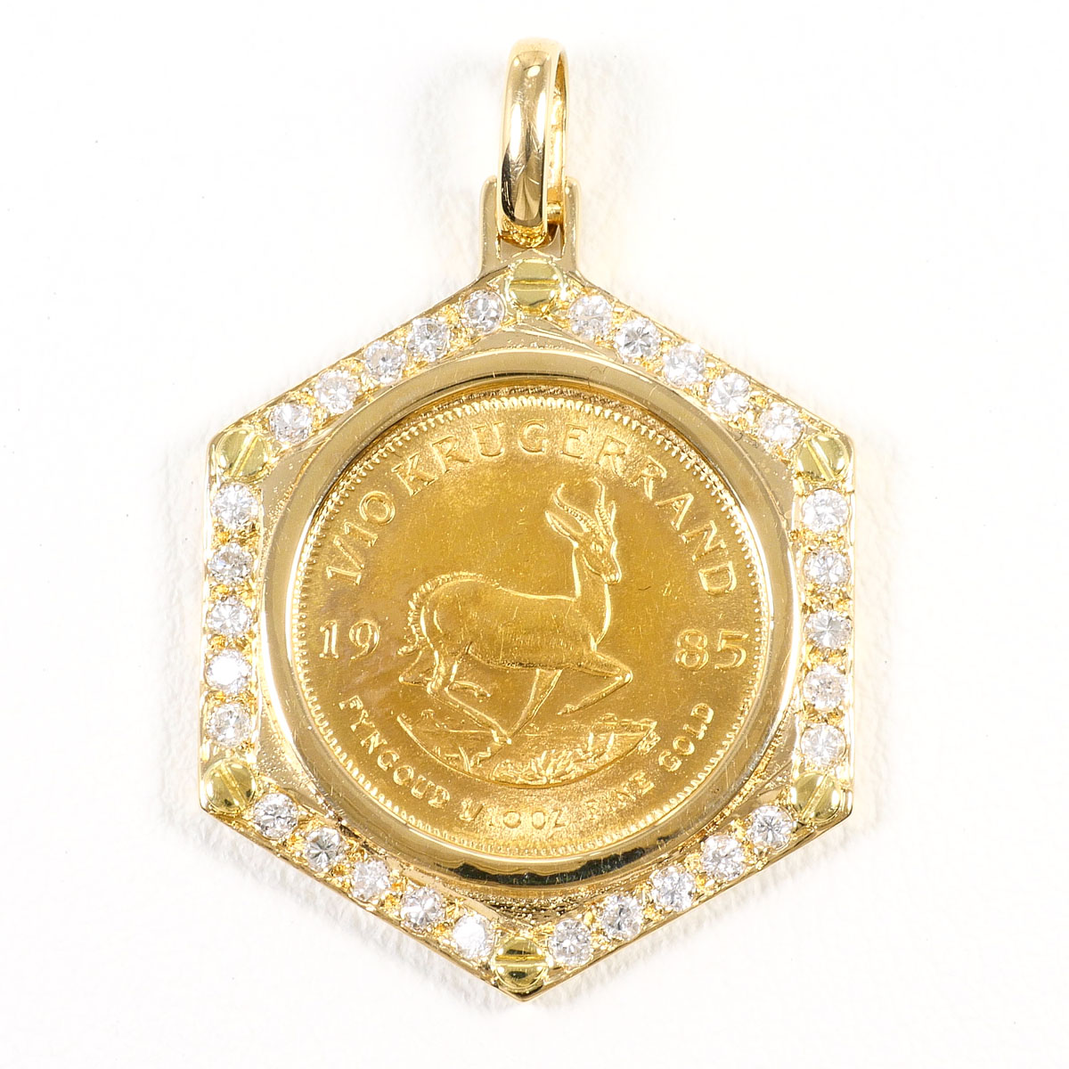クルーガーランド コイン 金貨 1/10oz 1/10オンス K22 22金 YG イエローゴールド K18 18金 YG イエローゴールド ペンダントトップ ダイヤモンド（ct刻印なし） カード鑑別