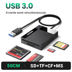 Ugreen usb 3.0カードリーダーsdマイクロsd tfカードアダプターotgマイクロusbマルチカードリーダーのusb 3.0メモリカードアダプタ USB3.0 4-in-1