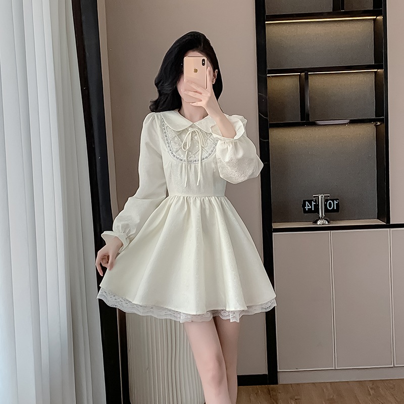 気質 ワンピース 長袖ワンピース かわいい レース ショートワンピース 二次会 ドレス デートワンピース