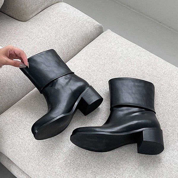 ショートブーツ ミドルブーツ レイヤードブーツ レディース チャンキーヒール 太ヒール 黒 ブラック