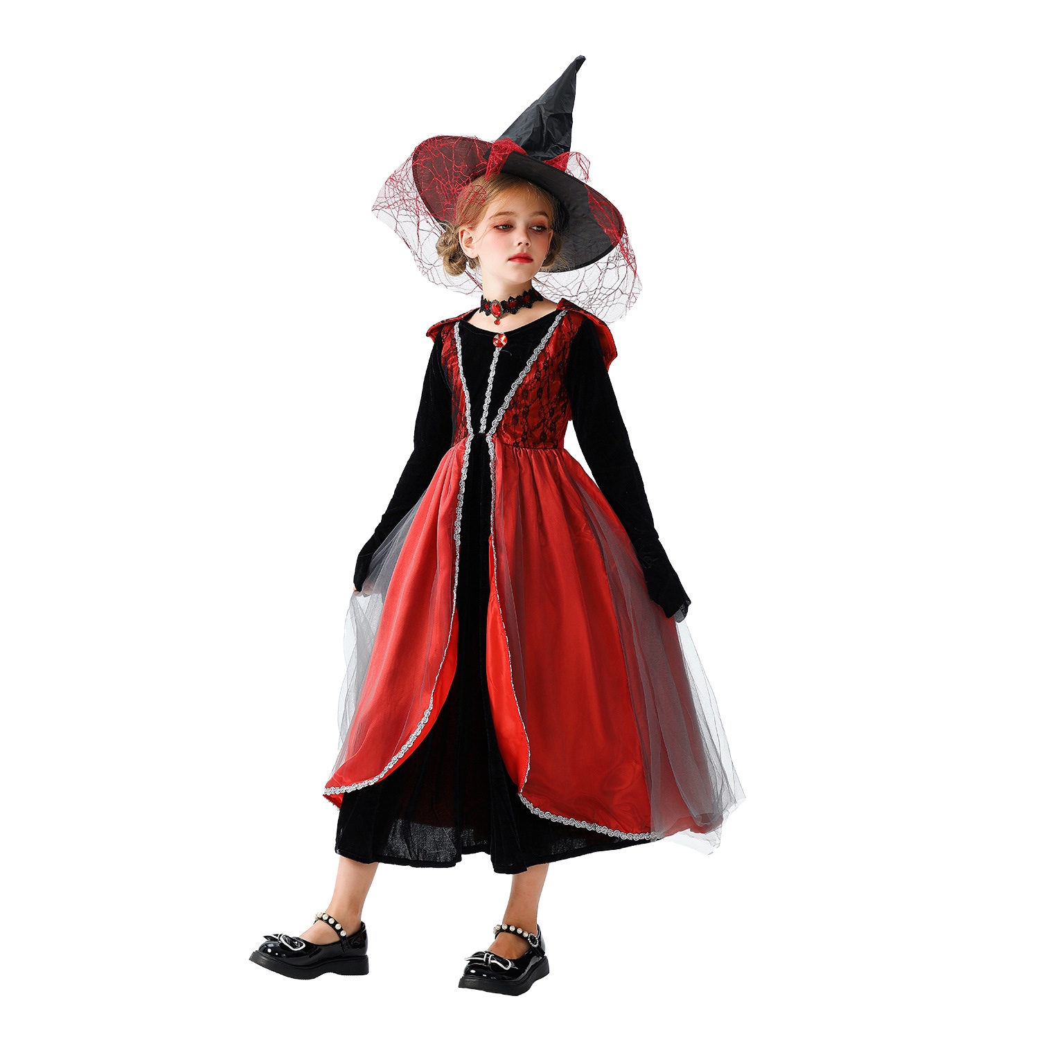 ハロウィンの子供用コスチューム魔女のドレス魔女のコスチュームステージコスチューム吸血鬼悪魔のローブ中世