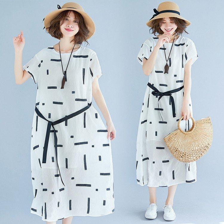 夏 ワンピース レディース 半袖 お洒落 柄物 柄 ロング丈 ワンピ 大人カジュアル カジュアル 綺麗め ゆったり 大きめ Aライン