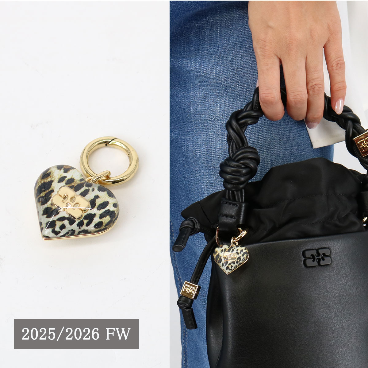 GANNI ガニー レオパードハートチャーム Bou Heart Charm A7185 キーホルダー キーチャーム バッグアクセサリー ギフト プレゼント ロゴ ブランド