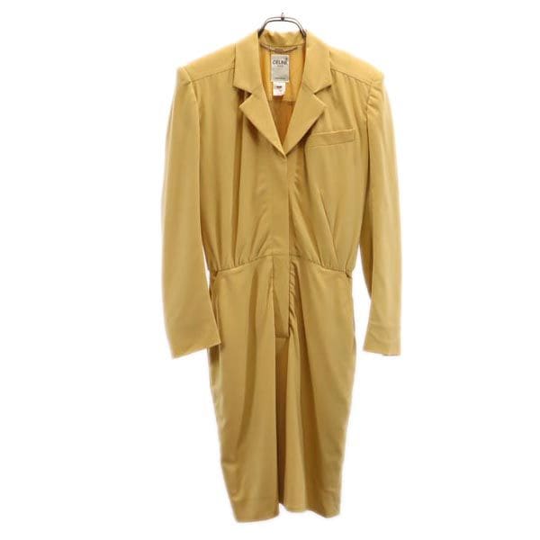フランス製 長袖 ワンピース 36 イエロー系 ベルトループ付き レディース