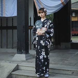 浴衣 黒桜 着物 浴衣 婦人着物