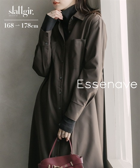 ロング・マキシ丈/半袖 高身長　シャツフレアマキシワンピース トールサイズ Essenave