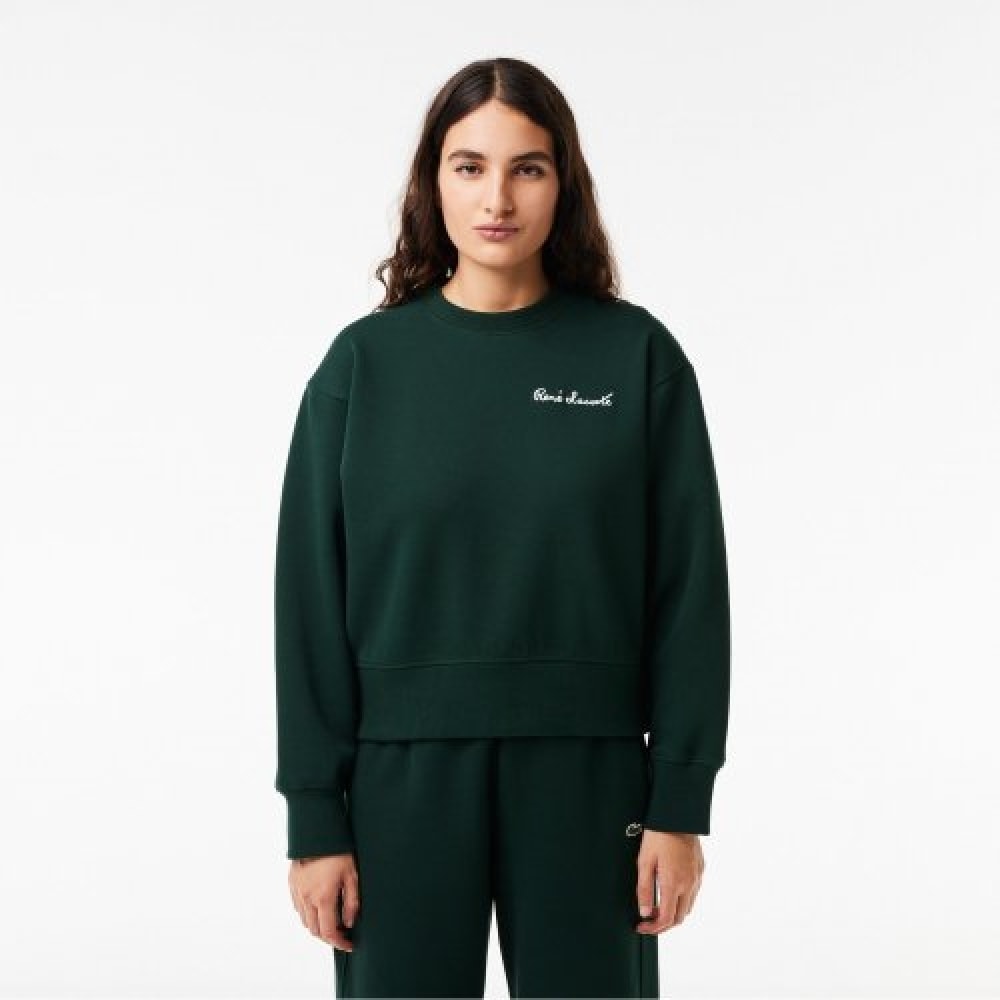 LACOSTE 女性用ルネラコステオーバーフィットクルーネックスウェットシャツ [ディープグリーン]