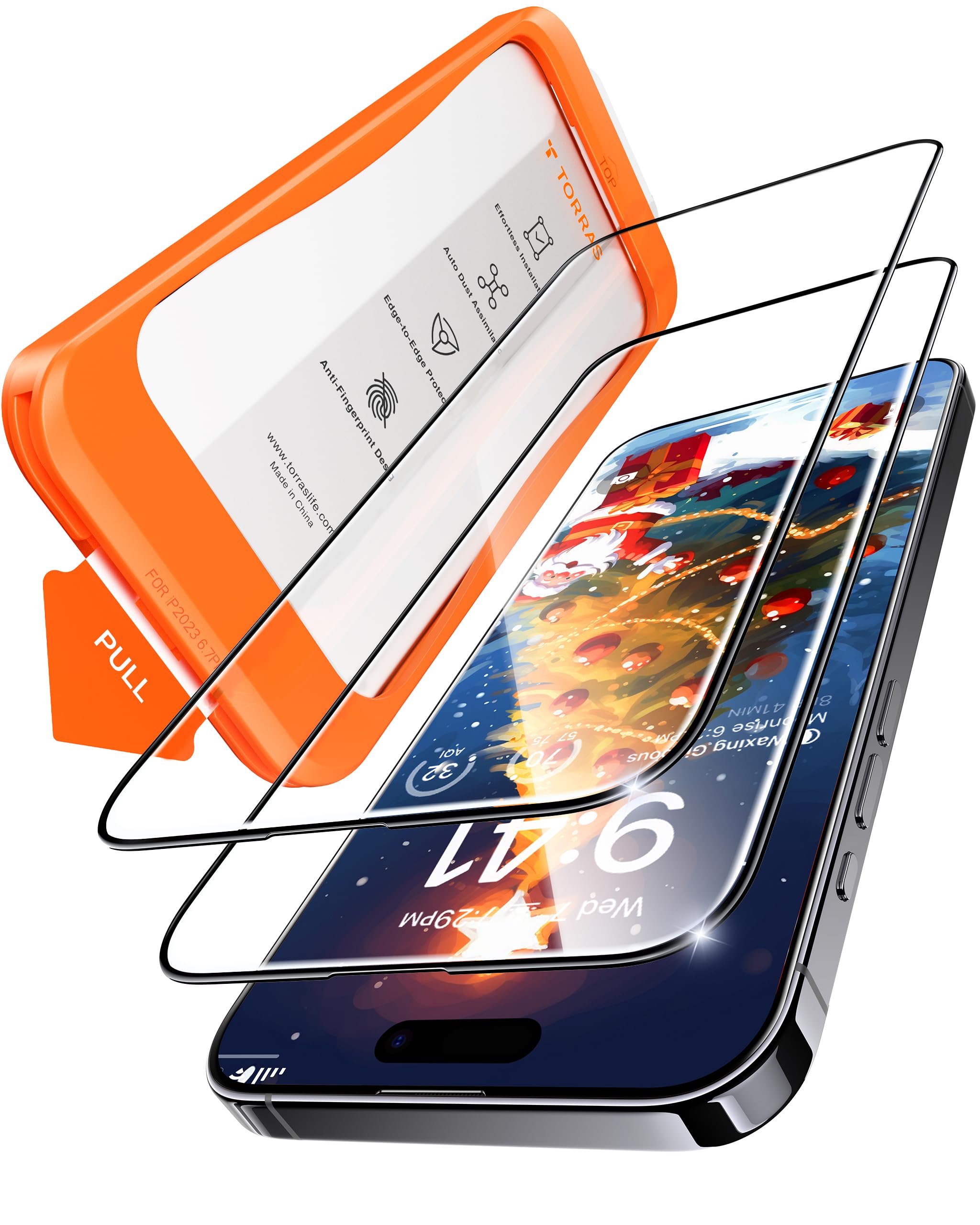 「二重保護・目と睡眠を労わる」TORRAS iPhone 16用 ガラスフィルム iPhone 15用 ガラスフィルム ブルーライトカット 無色透明 米軍規格 全面保護 9H越え 航空宇宙材料 防指紋