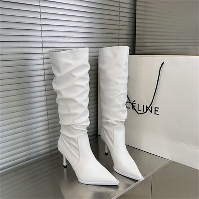 早い者勝ち 2023年夏 快適である ロングブーツ ヘビ柄 シワ レディース スタックブーツ スパ