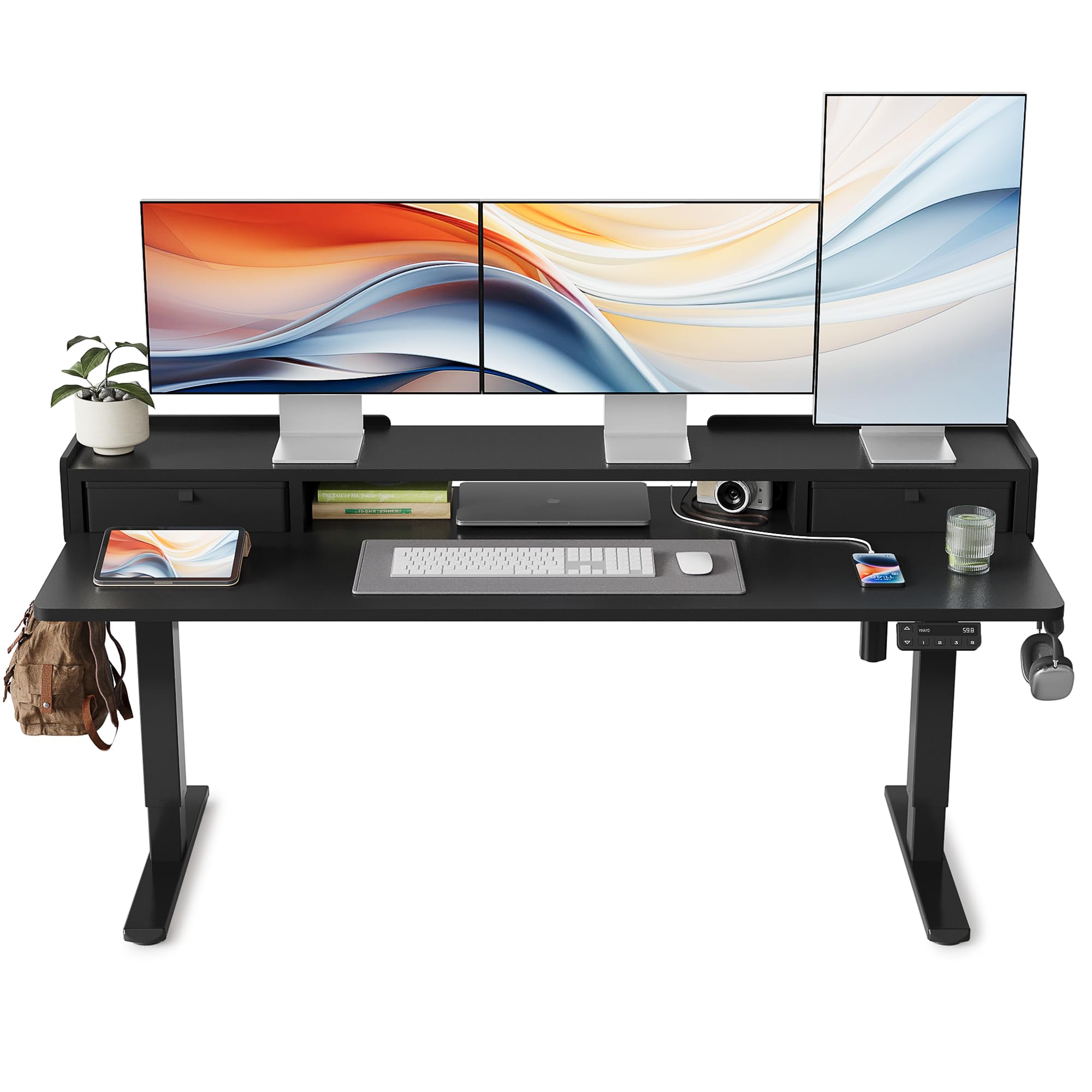 ローデスク 高さ46-72cm 昇降デスク 幅150cm 奥行き60cm 電動 ゲーミングデスク 昇降式デスク 引き出し付き 高さメモリー機能 上下昇降デスク 衝突検知 静音 収納 70072