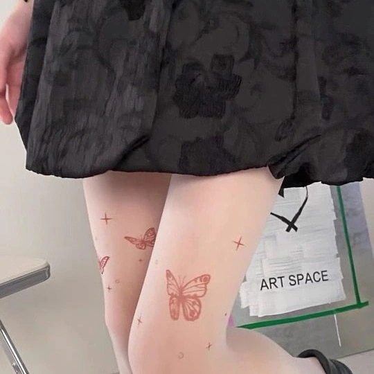 【1つ買うと10つ無料】肌の色の蝶の蝶のストッキング純粋な欲望アンチフックストッキングプリントロリータjkブラックストッキングセクシーな白いシルクパンスト