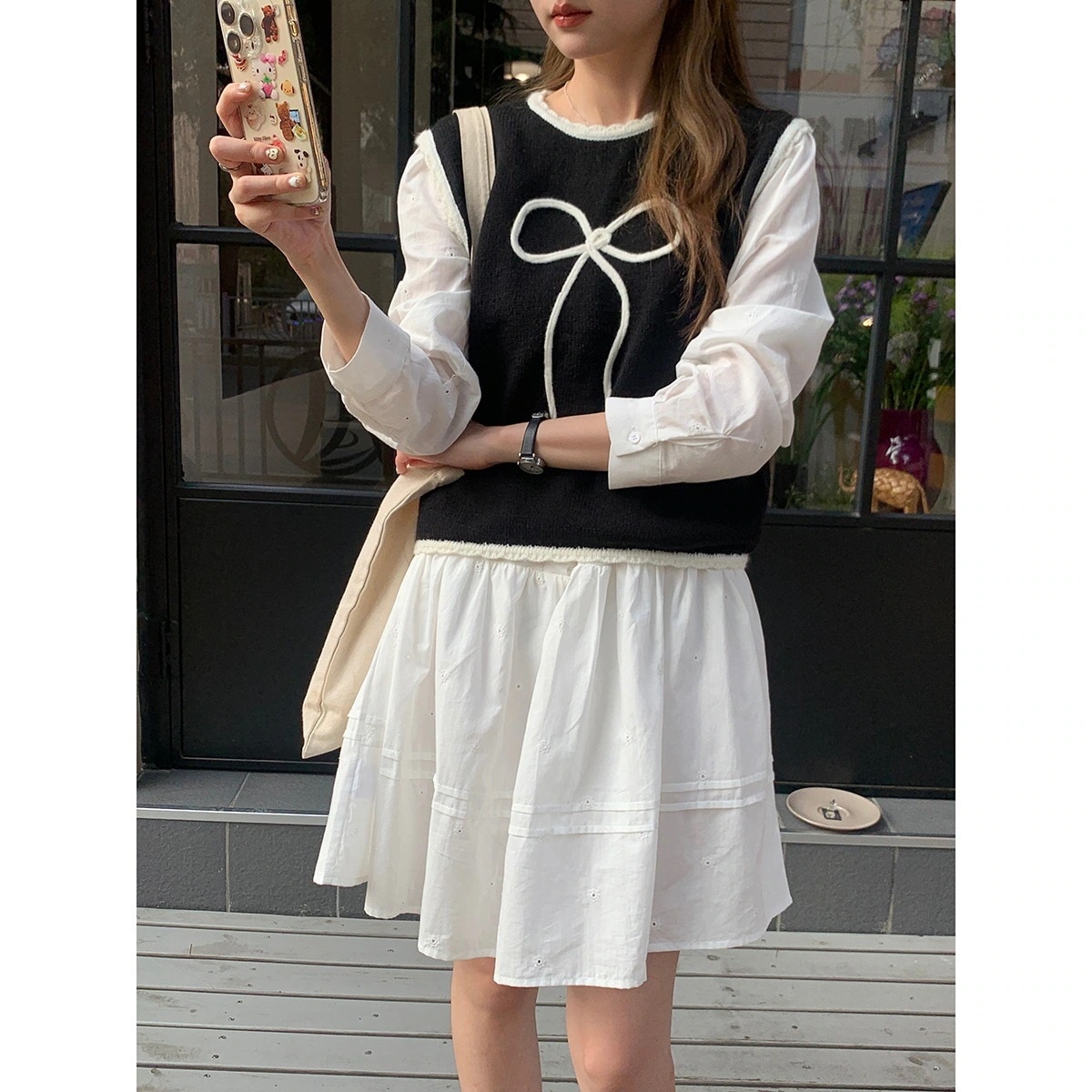 バタフライ ニット ベスト レディース 2024 秋 ラウンドネック 多用途 レイジー スタイル ノースリーブ トップス