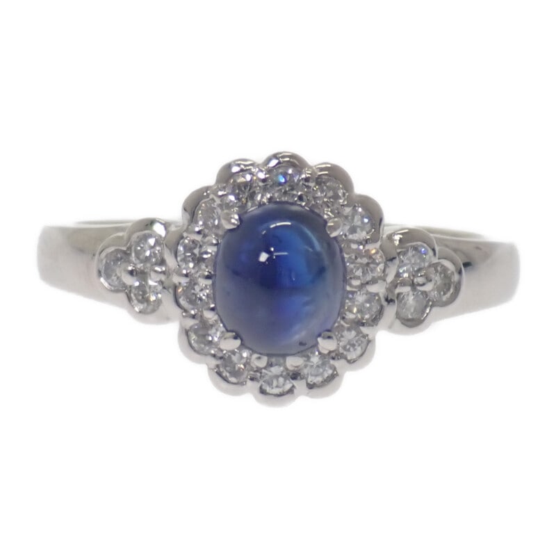 デザインジュエリー カボション リング 13号 指輪 Pt900 プラチナ ブルー サファイヤ1.12ct ダイヤモンド0.27ct ゴージャス レディース アクセサリー【中古】【Aランク】 78,540円
