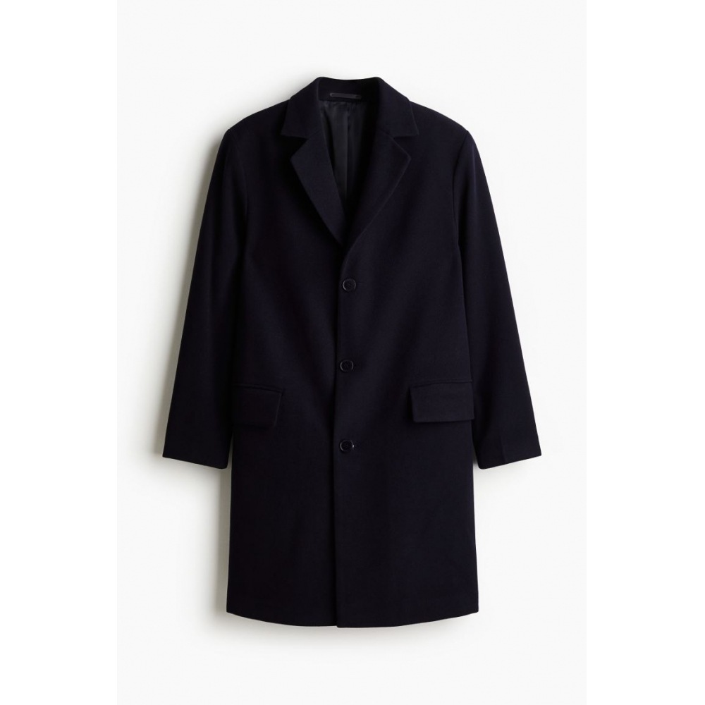 H&M ウール混紡コートネイビーブルー