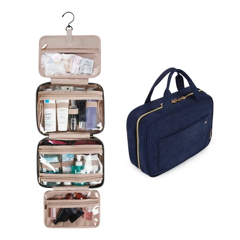 Bagsmart-フック付き化粧品バッグ,耐水性,バスルーム用トラベルバッグ,大型オーガナイザー付き dark blue M