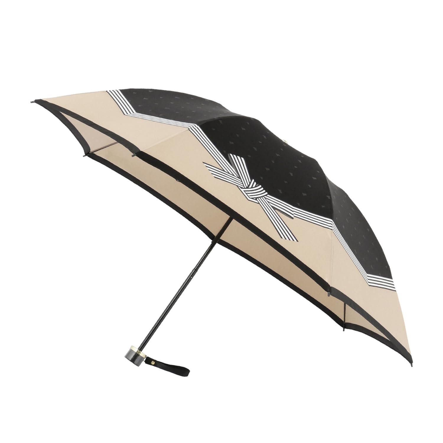 ムーンバット 【ランバン オン ブルー】 雨傘 折りたたみ傘 サテン生地 簡単開閉 リボン柄 21-084-11048ブラック