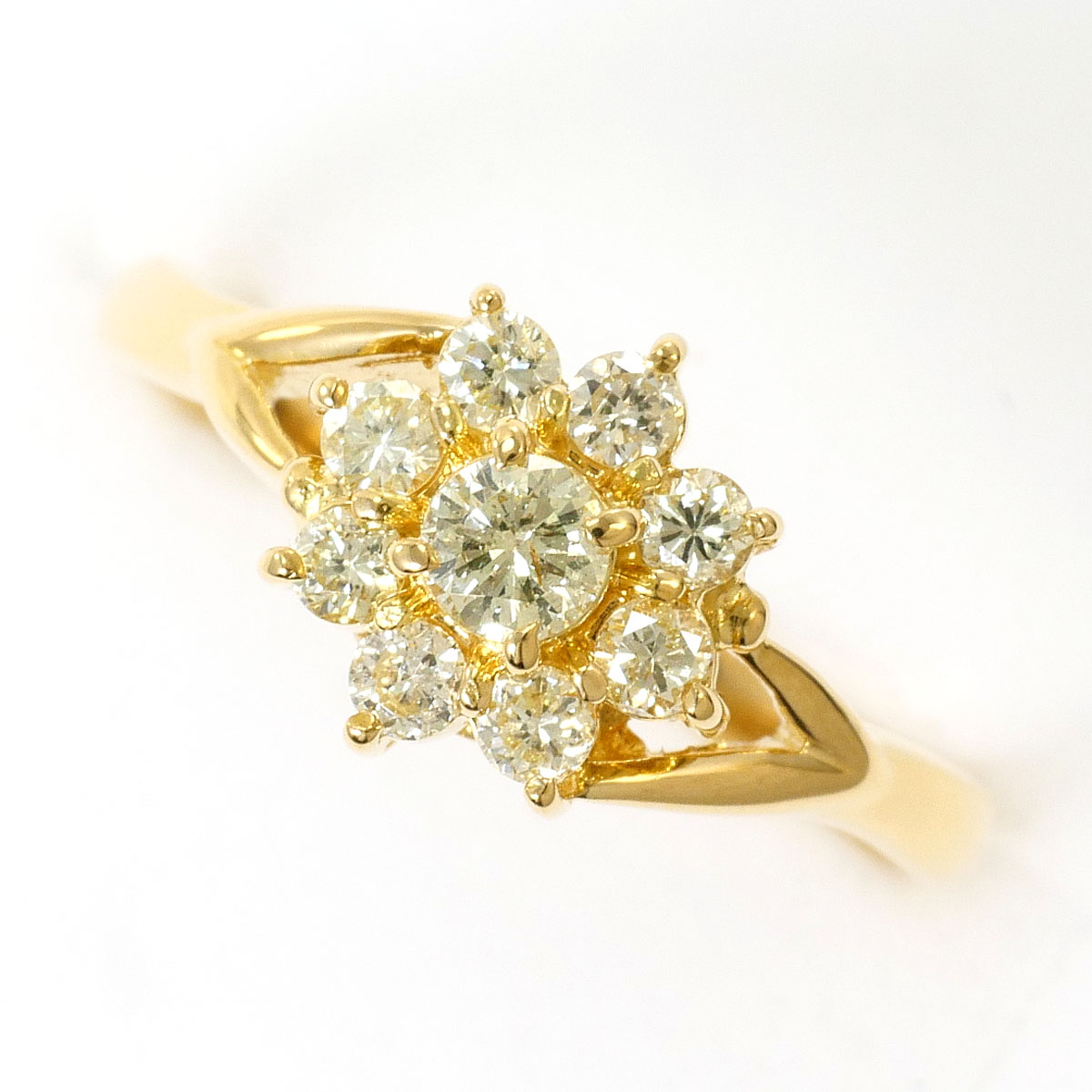 K18 18金 YG イエローゴールド リング・指輪 5号 イエローダイヤモンド 0.30ct 総重量約2.1g 中古