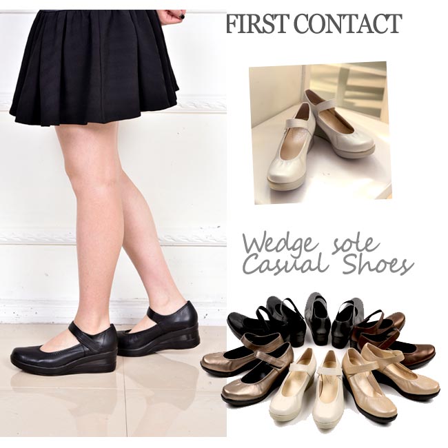 First Contact ファーストコンタクト 日本製 ストラップ パンプス 痛くない レディース ウェッジ ソール 厚底 外反母趾
