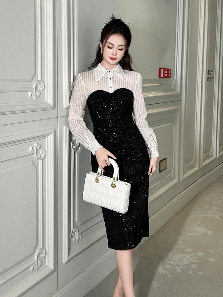 結婚式 成人式 秋冬 メガ割 ワンピース ウェディング 大人 ドレス キャバ 二次会 パーティー 卒業式 披露宴 同窓会 シャツドッキング キラキラ