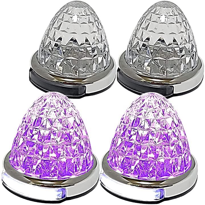 カスタマイズ 12V 24V トラック用 LED マーカーランプ 路肩灯機能付 サイド メッキリング 5面クリスタルカット仕様 22LED 汎用 (パープル, 4個)