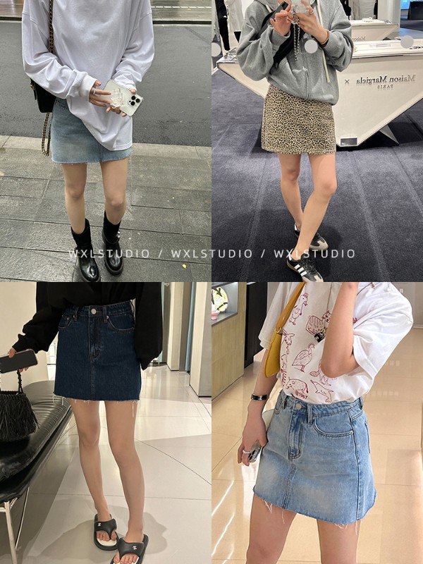 SCULPTOR_修正された脚の形のデニムショートスカート女性用 2023 新しいハイウエストヒョウ柄 A ラインスカート 6,368円