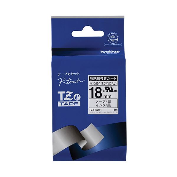 (まとめ) ブラザー ピータッチ TZeテープ強粘着ラミネートテープ 18mm 白/黒文字 TZE-S241 1個 (×10セット)