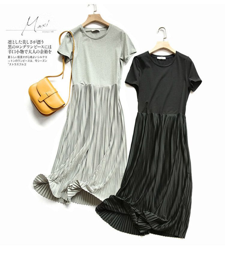 【２点購入25O円OFF】ワンピース 2024新作 夏物 半袖 薄手スカート プリーツ 着痩せ