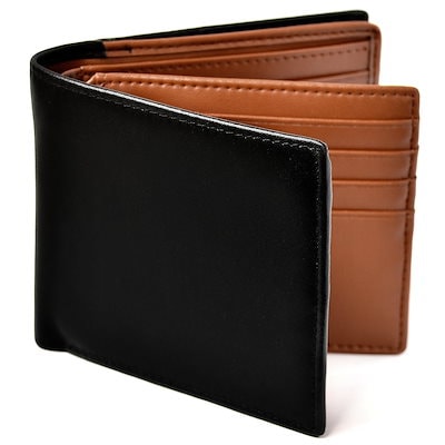 他サイト： Le sourire 二つ折り 財布 本革 大容量 カード 18枚収納 新設計のボックス型小銭入れ メンズ (ブラック×ブラウン)の商品画像
