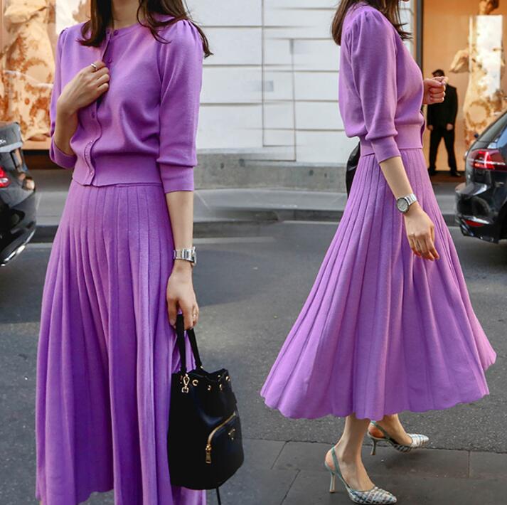 【本日限定】ニットセットアップ　ニットカーディガン　フレアスカート　スカートセット　プリーツスカート　トップス 　体型カバー 着痩せ　レディース 秋 冬　ロングスカート　ミモレ丈　通勤 オフィス