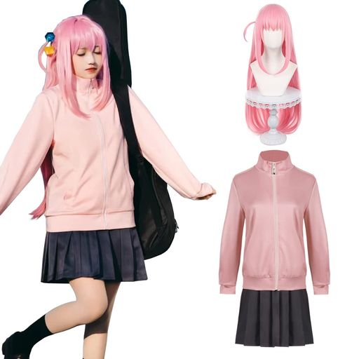 コスパ最高 即納 後藤 ひとり コスプレ ウィッグ付き ギターヒーロー ぼっちざろっく コスプレ衣装 フルセット コスチューム 大人用 仮装 文化祭 (後藤 ひとり ウィッグ付き XXL)